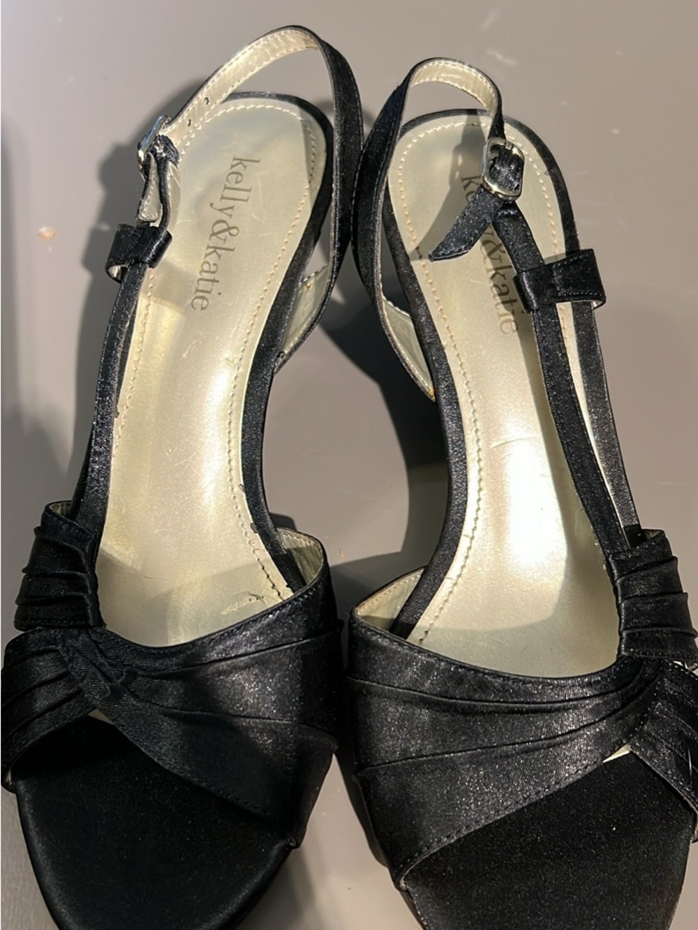 kelly & katie Black Satin T-Strap Dress Heels